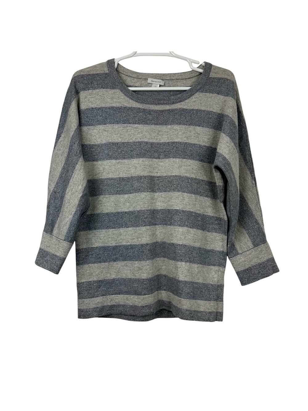 Garnet Hill Silver Gray Metallic Stirpe Long Sleeve Sweater Wool Cashmere M
